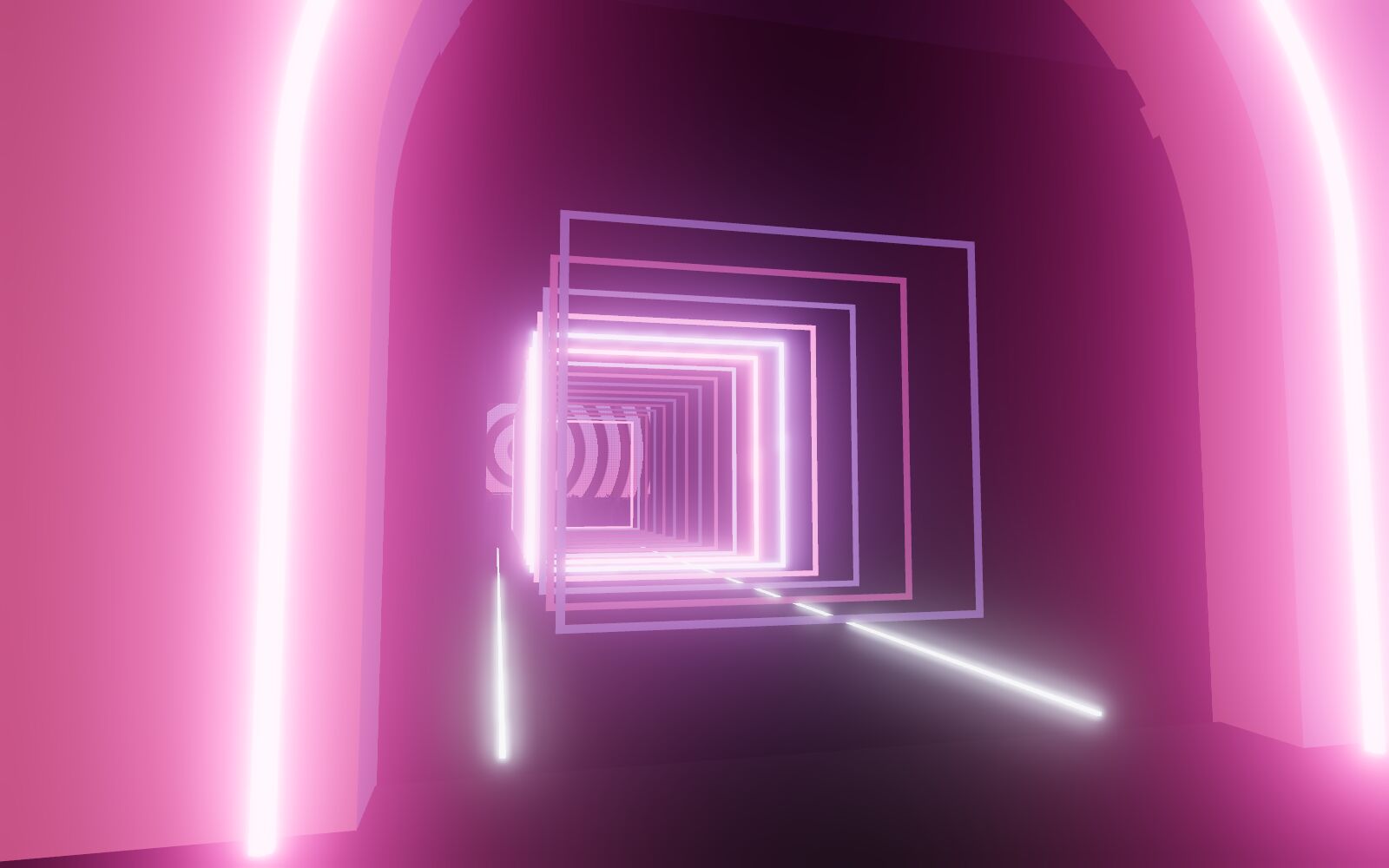 Recreación 3D: túnel de luz a la entrada de la sala
